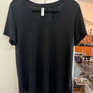 Athleta Classic Black Top modal v neck t shirt soft size large